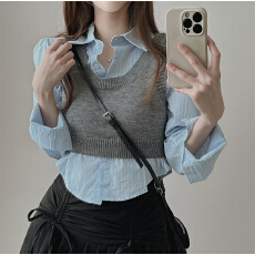 批发韩版jk毛衣外穿背心打底套头短款修身性感吊带学院风背心针织