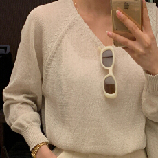 批发韩版毛衣v领套头针织衫通勤防晒罩衫插肩袖春<b class='q'>夏</b>纯色胖mm上衣女士