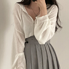 批发实价 <b class='q'>韩版</b>薄款针织毛衣系带拉链短款开衫连帽薄款纯色上衣外套女