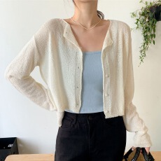 批发韩版毛衣休闲<b class='q'>圆领</b>薄款长袖<b class='q'>针织</b><b class='q'>开衫</b>胖mm纯色单排纽扣短款冰爽罩衫