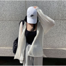 批发<b class='q'>韩版</b>毛衣慵懒风宽松薄款中长款针织开衫灯笼袖纯色连帽罩衫外套