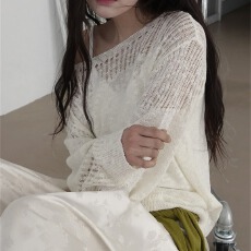 批发大码女装胖mm韩版日系镂空中长款长袖防晒罩衫冰丝薄款毛衣针织衫