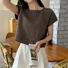 批发大码女装胖MM韩版日系复古老钱一字肩短款条纹短袖套头针织衫毛衣