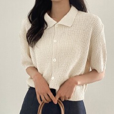 批发夏季韩版日系冰爽纯色宽松翻领华夫格开衫短袖针织<b class='q'>毛衣</b>上衣外套女