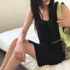 批发大码女装胖MM韩版重工流苏领吊带背心裙无袖镂空针织毛衣裙连衣裙