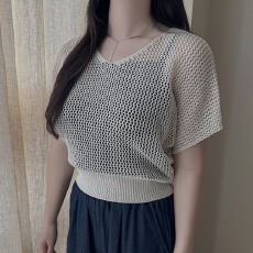 批发<b class='q'>大码</b>女装胖MM韩版ins慵懒风镂空薄V领短袖针织衫日系纯色套头毛衣