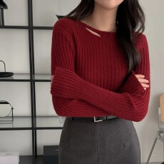 批发<b class='q'>大码</b>女装胖MM圣诞红色设计感领口针织上衣韩版日系加厚冬外穿毛衣