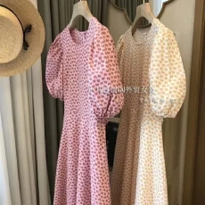 批发法国出口折扣店外贸原单女装法式茶歇泡泡袖vintage<b class='q'>连衣裙</b>夏