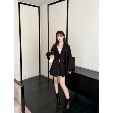 批发UU&MM秋冬千金风翻领中长款超好看轻薄风衣女黑色高级感显瘦外套