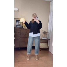 批发大码女装黑色胖mm牛仔裤哈伦裤女中老年松紧腰老爹裤高腰直筒