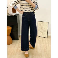 批发丹宁蓝直筒<b class='q'>牛仔裤</b>女秋季新款大码胖mm梨形身材高腰宽松显瘦阔腿裤