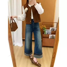 批发秋季新款大码<b class='q'>女裤</b>高腰显瘦深色牛仔裤女宽松百搭休闲<b class='q'>九分</b>阔腿裤子