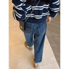 批发蓝色九分直筒<b class='q'>哈伦</b>牛仔裤女2026秋季新款大码高腰宽松显瘦阔腿裤子