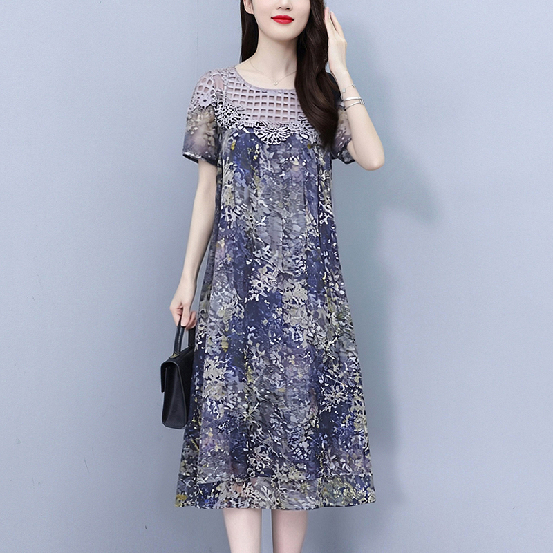 RY2206# 高端精致2026年夏季新款宽松印花显瘦连衣裙短袖时尚气质中...
