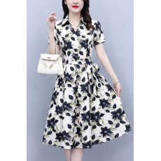 批发广州十三行连衣裙夏季新款爆款大码连衣裙妈妈印花裙子气质显瘦