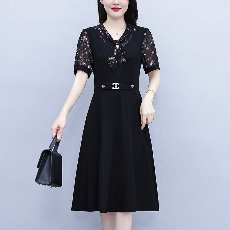 RY6381# 高档假两件大码女装夏季新款韩版收腰洋气拼接连衣裙女