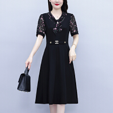 批发<b class='q'>高档</b>高贵妈妈假两件大码女装夏季新款韩版收腰洋气拼接<b class='q'>连衣裙</b>女