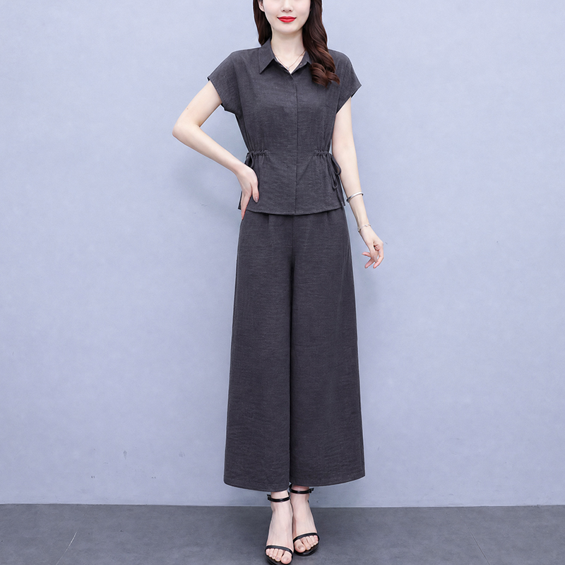 RY6376# 2026新款套装大码女装夏季短袖减龄显瘦两件套气质上衣裤子