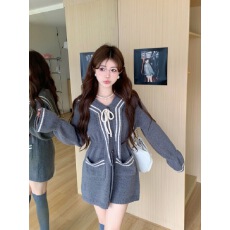 批发新品甜辣学院风海军领灰色针织<b class='q'>连衣裙</b>女春秋冬收腰显瘦毛衣短裙