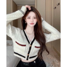 批发秋冬<b class='q'>甜美</b>学院风V领针织开衫女独特别致茶艺风上衣设计感毛衣外套