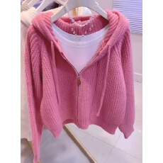 批发<b class='q'>短款</b>连帽拉链<b class='q'>针织</b><b class='q'>开衫</b>女秋冬新款设计感小众毛衣日系复古慵懒外套