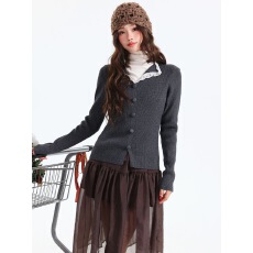 批发韩系气质<b class='q'>翻领</b>蕾丝长袖针织衫女新款冬季内搭打底上衣