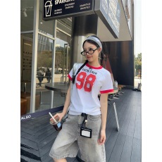 批发春季新款美式圆领撞色宽松设计感小众上衣女