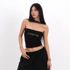 纯欲风蕾丝拼接挂脖设计小众美式辣妹时尚独特修身显瘦抹胸上衣潮