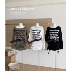 批发2025秋季新款韩版洋气连衣裙百搭显瘦斜领露肩T恤裙配腰带包臀裙