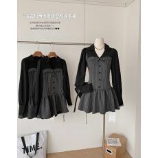 批发VOCK 智性通勤 法式老钱风条纹两件套装收腰西装连衣裙显瘦<b class='q'>衬衫</b>裙