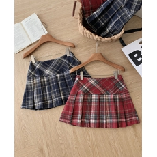 批发红色格子半身裙秋冬款短裙女百褶裙高腰显瘦防走光遮垮毛呢a字裙