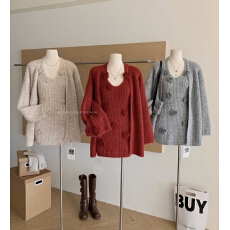 批发AZZHEN【圣诞节】挂脖圣诞节新年氛围针织<b class='q'>连衣裙</b>三件套含腿套套装