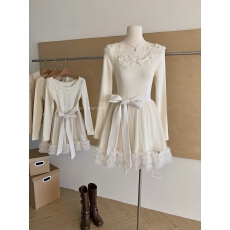 批发Catyears猫年 玉桂绒雪~软糯蕾丝珍珠蓬纱毛绒下摆短款<b class='q'>仙女</b><b class='q'>连衣裙</b>