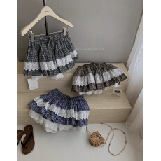 批发甜美<b class='q'>百搭</b>蕾丝拼接格纹蛋糕短裙裤女2026春季少女感减龄蓬蓬半身裙