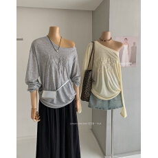 韩系气质黄色长袖防晒罩衫女夏季宽松t恤绝美露肩上衣海边穿搭