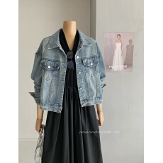 批发陆小团团复古牛仔外套女慵懒春季新款宽松韩系气质小个子长袖上衣