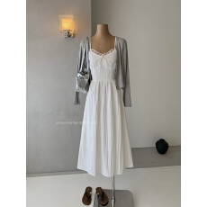 批发温柔风长袖针织开衫蕾丝拼接初恋吊带连衣裙春夏季新款<b class='q'>时尚</b>套装女