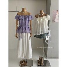 批发26<b class='q'>春</b>夏新款一字肩荷叶边飘带衬衫女夏宽松显瘦设计感小众上衣甜美