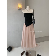 批发2026春夏抹胸不规则背心搭配<b class='q'>半身</b>裙韩版气质网纱百褶裙<b class='q'>长裙</b>纱裙女