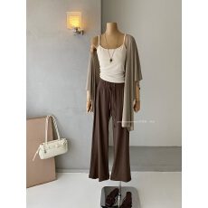 批发韩系温柔气质<b class='q'>套装</b>不规则防晒披肩内搭背心微喇<b class='q'>休闲</b>裤时尚三件套女