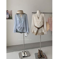 批发法式重工<b class='q'>蕾丝</b>薄款白色雪纺衬衫女春季温柔风宽松防晒罩衫长袖上衣