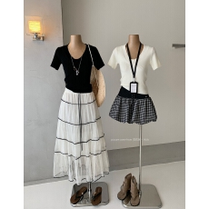 批发FEELROOM正肩短袖针织T恤女内搭春夏<b class='q'>百搭</b>修身u领纯欲打底洋气上衣