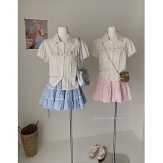 批发南法花园 韩系甜美花边拼接娃<b class='q'>泡泡袖</b>娃娃领衬衫短<b class='q'>上衣</b>