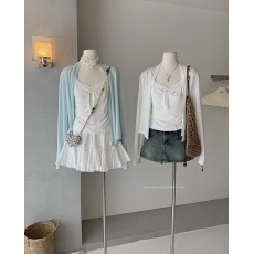 批发白色蕾丝吊带背心女夏季新款外穿韩系<b class='q'>修身</b>短款针织开衫上衣套装