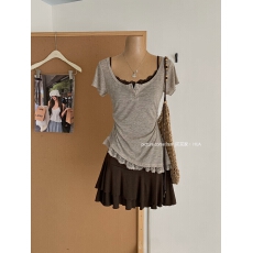批发Mejiu蜜九  可可拿铁  真两件纯欲蕾丝连衣裙女夏季收腰设计裙子