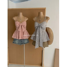 批发辣妹风挂脖格子抹胸背心女夏季新款外穿带胸垫无袖裙摆小上衣