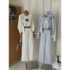 批发连帽宽松拉链开衫卫衣+星星印花修身背心+休闲阔腿<b class='q'>裤</b><b class='q'>三件套</b>女秋
