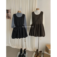 批发毛呢背心<b class='q'>连衣裙</b>秋冬季韩系少女感碎花宽松花苞裙内搭打底衫两件套