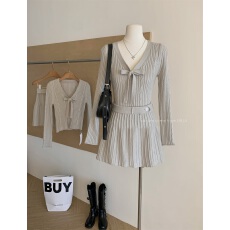 批发迟<b class='q'>伞</b><b class='q'>伞</b>25fw 燕麦松饼 燕麦灰蝴蝶结针织上衣+羊毛半<b class='q'>裙</b>