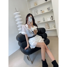批发chic 韩版夏季时尚复古翻领天丝雪纺衬衫高腰小众屁帘裤裙套装